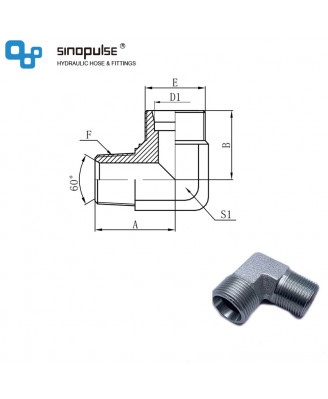 1CT9 - метрическая наружная резьба 24°LT × BSPT наружная резьба 60° (колена 90°) 1CT9 - метрическая наружная резьба 24°LT × BSPT наружная резьба 60° (колена 90°)