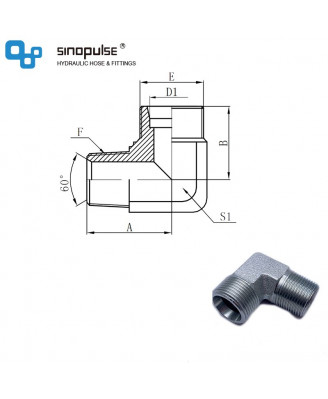 1DT9 - метрическая наружная резьба 24°HT × BSPT наружная резьба 60° (колена 90°)